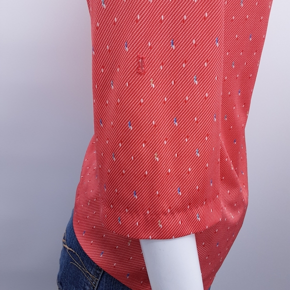 Vintage Blouse sz M red polyester mandarin collar 3/4 sleeve top 70's - Picture 4 of 9